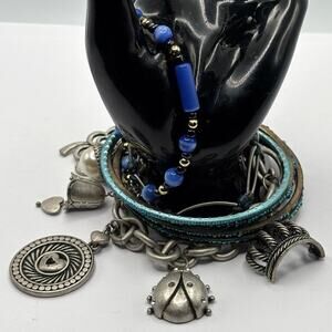 Silver & Blue Lady Bug Bracelet Bundle